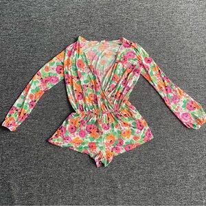 Surf Gypsy Floral Multicolor Beach Coastal Island Vacation Beach Short Romper